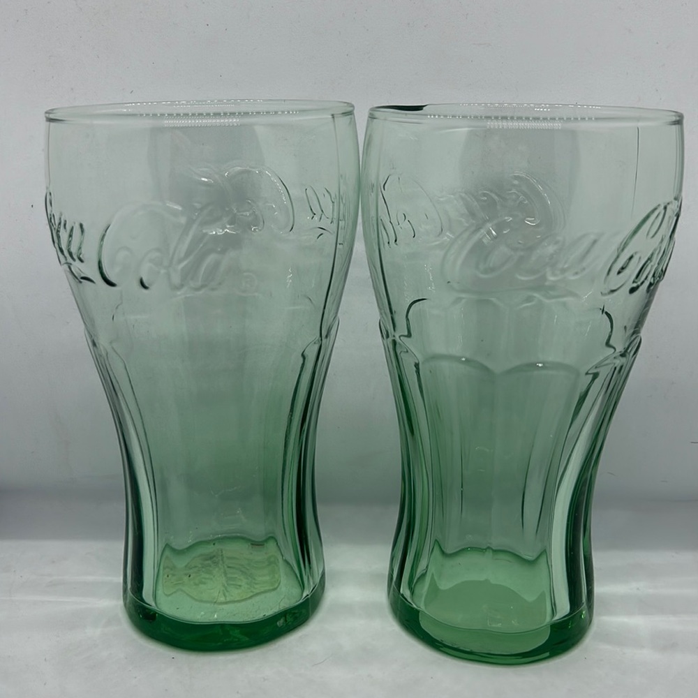 Retro Light Green Coca Cola Glasses. Set of 2